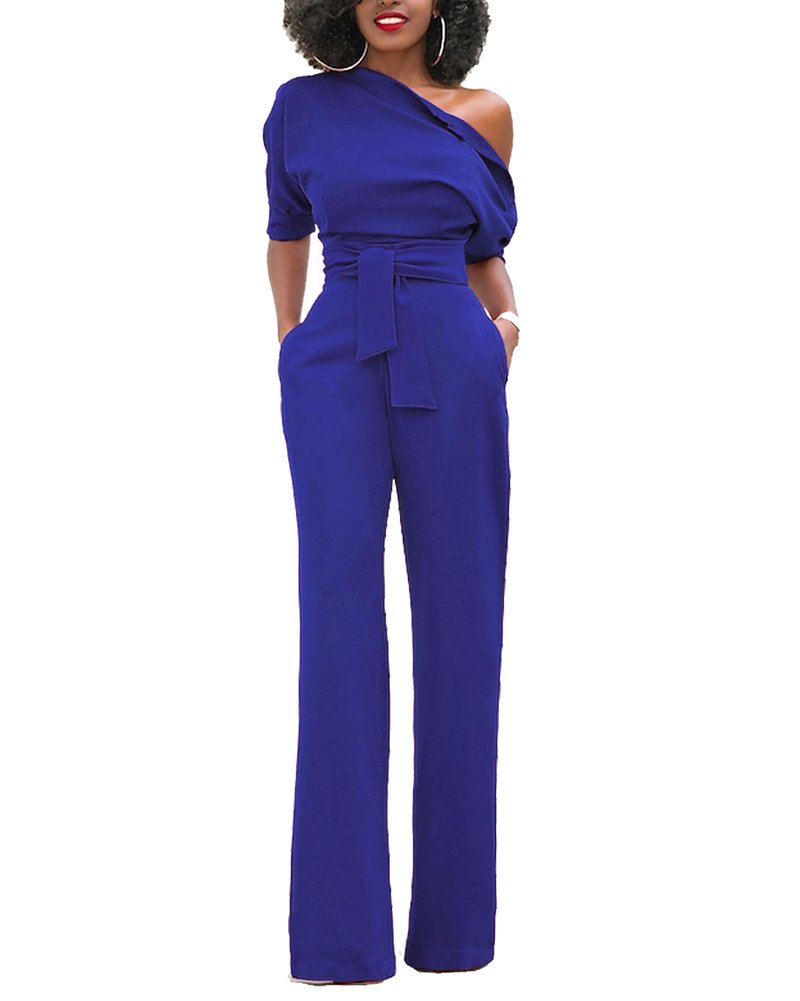Classic Pink Mujer Atractivo Mono Color Sólido Jumpsuits Elegante One-Hombro Playsuit Pantalones Largos para Fiesta Playa Clubwear
