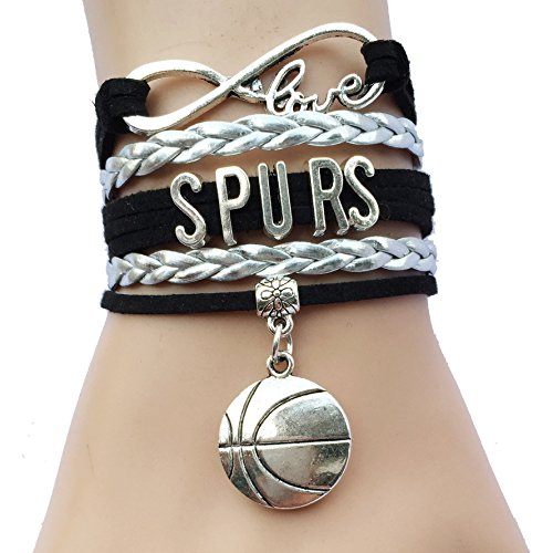 Infinity love Spurs Basketball Charm Bracelet-Leather Braid Handmade Fans Gift