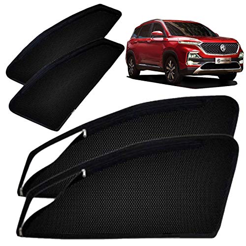 Image of Autofact Magnetic Car Sunshades Compatible with MG Hector (Set of 4) - Easy Installation, UV Protection, Keeps Car Cool (Front 2 with Zippers for Easy Access, Rear 2 Without Zippers)