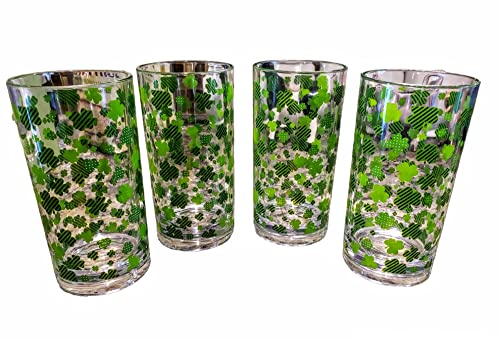 St Patrick's Clover 18 oz Hiball Acrylic Shamrock Glasses - 6 x 3 Inches - Set of 4 Highball Glasses -
