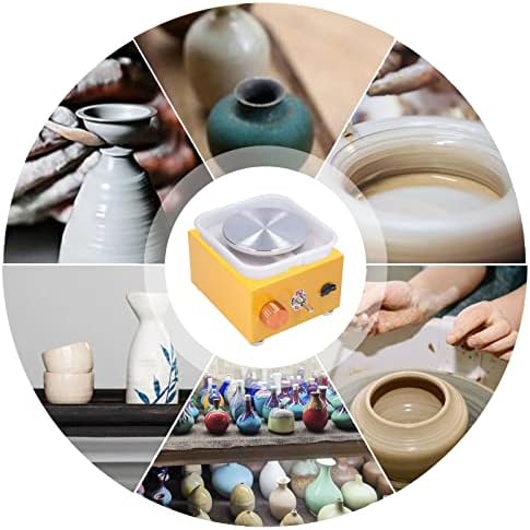 CDIYTOOL Mini Electric Pottery Wheel Machine, Pottery Forming Ceramics Clay Modeling Sculpture Machine with Tray Tool Kit 2 turntables (6.5CM/10CM) for Kids Beginner DIY Ceramic Work Art Craft Gifts