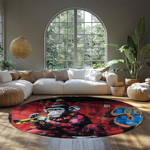 Tapis de sol lavable et antidérapant avec motif de singe circulaire