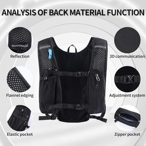 DNFUN Laufweste Damen Herren, verstellbare Laufweste mit 1500ml Trinkblase,Trinkweste Laufen 5L Running Vest Reflektierende Laufrucksack Damen für Outdoor Läufe,Jogging,Wanderungen, Radfahren