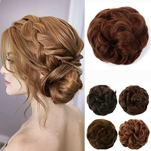 JJstar Messy Hair Bun Curly Wavy Hair Scrunchies Accessories Pieces for Women Girls Synthetic Chignons (Medium Auburn)