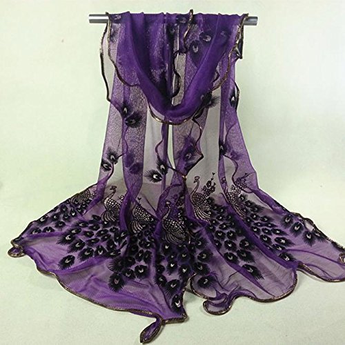 Lace Long Scarf Flower Wrap G Soft Peacock Shawl Women Embroidered Scarf Silk Scarf Extra Large (Purple, One Size) #TOP1