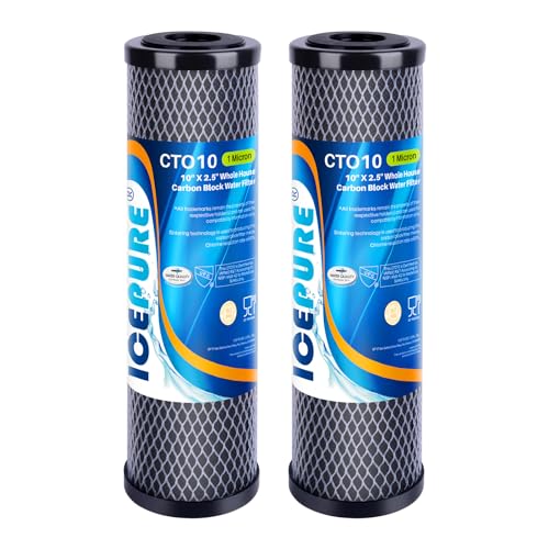 Image of ICEPURE 1 Micron 2.5 inch x 10 inch Whole House CTO Carbon Sediment Water Filter Cartridge Compatible with DuPont WFPFC8002, WFPFC9001, SCWH-5, WHCF-WHWC, WHCF-WHWC, FXWTC, CBC-10, RO Unit, Pack of 2