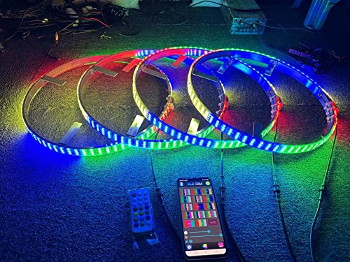 SDO 17.5'' Triple Row Dream Color Chasing Led Wheel Ring Light Rim Light Car Tire Light w/Turn Signal,Lock,Braking Functionand Ctrl by Remote&APP Simultaneously with ON/Off Switch