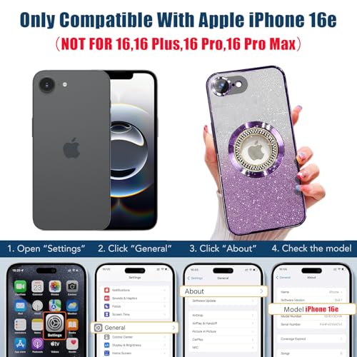 Image of Misscase for iPhone 17e Case& iPhone 16e Magnetic Glitter Case Compatible with MagSafe,Full Protection Slim Shockproof Anti-Scratch Case with Camera Lens Protector Dust-Proof Cover for Women Purple