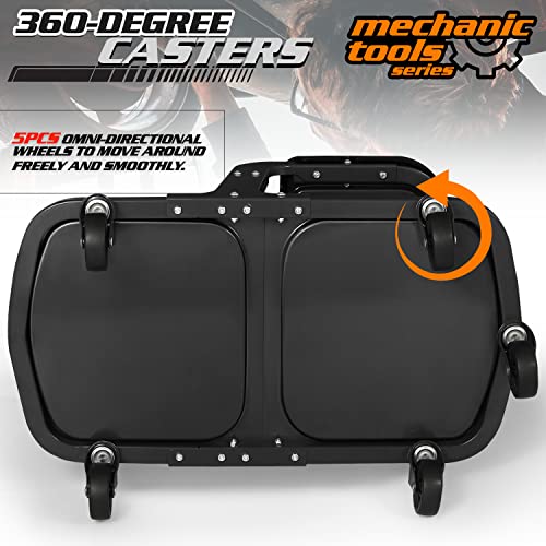 M-Auto Garage Roller Seat Heavy Duty Rolling Shop Mechanic Creeper/Shop Stool With Tool Tray And Equipment Rack, 300Lbs Capacity Creeper Seat With 5 Rollers For Detailing Car, Red #TOP7