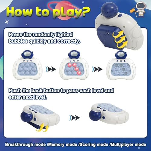 Image of Fast Push Game, Handheld Game Console Fidget Toys Bubble Kids Game, Light up Push Game Kids Toys for Ages 3-12, Handheld Puzzle Game for Kids for Boys Girls (Blue Astronaut)