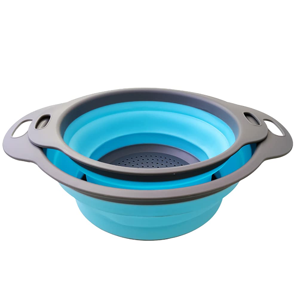 Set Di 2 Colapasta Pieghevoli In Silicone – Grande E Piccolo, Per Frutta E Verdura (Blu) - 4