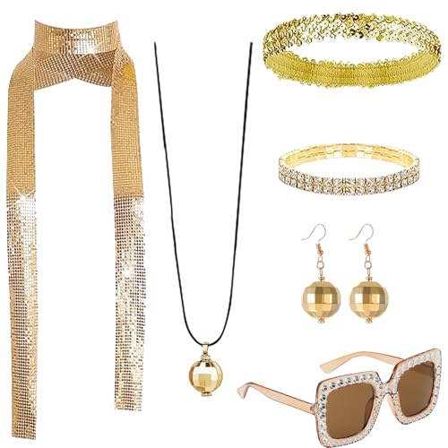 PPGGOPP Acessórios disfarce de discoteca, 6 peças fantasia de discoteca acessórios, disfarce anos 70 discos acessórios, 1970s conjunto de acessórios disfarce disfarce, acessórios disfarces de festa