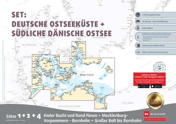 Sportbootkarten Satz 1, 2 und 4 Set: Deutsche Ostseeküste und Südliche Dänische Ostsee (Ausgabe 2025)