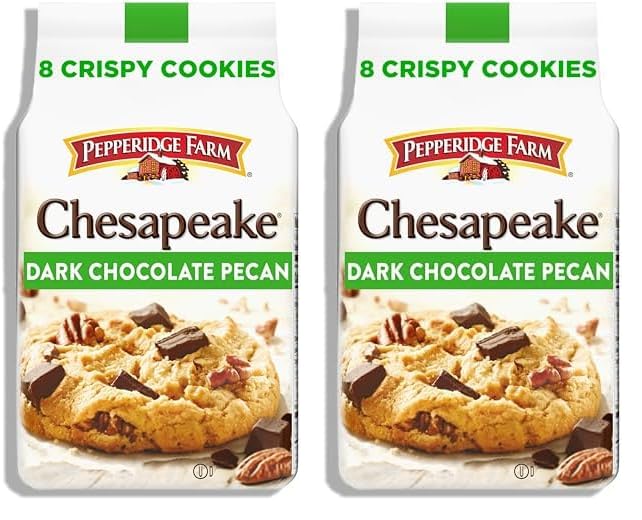 Pepperidge Farm Chesapeake Crispy Dark Chocolate Pecan Cookies, 7.2 OZ Bag (8 Cookies) (Pack of 2)