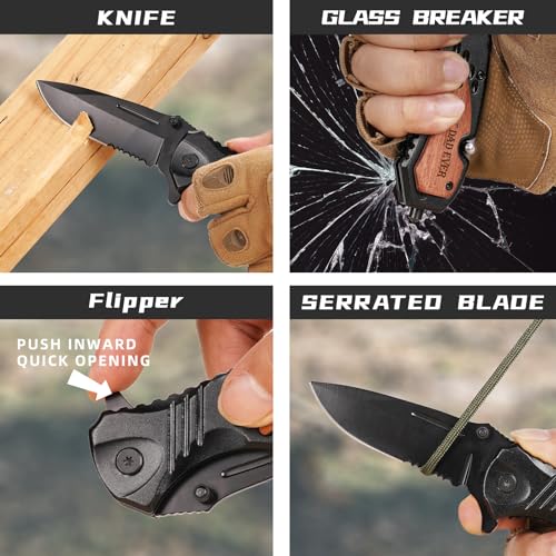 Image of Titorld Gifts for Men Dad Fathers Day, Engraved Pocket Knife, Birthday Gifts ideas from Daughter Son Kids, BEST DAD EVER Wood Folding Knife with Wood Box, Outdoor Camping Hunting Fishing Tool