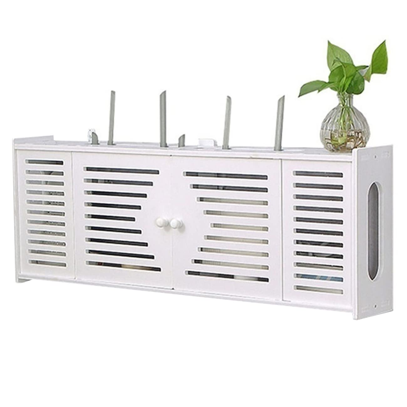 Router Regal WLAN-Aufbewahrungsbox STB-Speicher Multifunktionsregal Desktop-Speicher Kostenlose Lochwandhalterung Wandschmuck Wohnzimmer TV Wand (Color : Weiß, Size : 76 * 12 * 28cm)