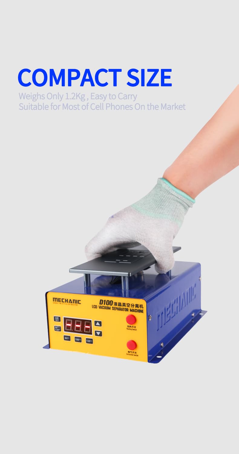 Separador de Pantallas LCD Mechanic D100 D200 con Potente Succión para Precalentamiento y Reparación/Remoción de Pantallas Táctiles de Teléfonos Móviles(D100)
