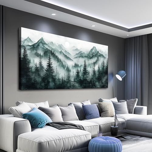 KELIYUAN Large Canvas Wall Decor Painting Wall Art For Living Room Bedroom Misty Forest Ink Paint Landscape Office Dining Room Wall Decoration Artwork Picture Print For Modern Home Decor 24x48 In