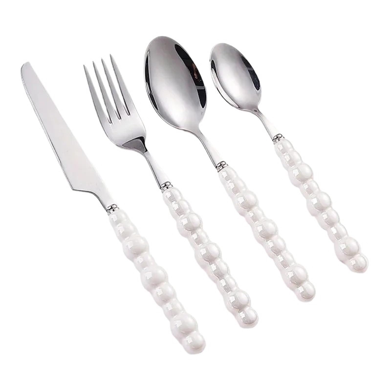 Juego de Cubiertos Juego De 4 Cubiertos Acero Inoxidable, Tenedor, Cuchara, Cuchillo Comida Occidental, Plateados Con Perla