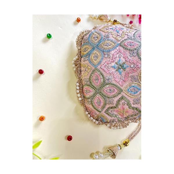 BYRA Organza Silk Heavy Embroidered Bridal Potli Bag for Women Festive Potli Pouch - Image 4