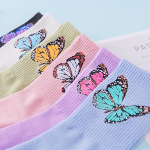Image of Womens Striped Crew Socks, Cute Vintage Retro Mid Calf Boot Socks for Women Ladies 5 /6 Pairs, Size 5-10
