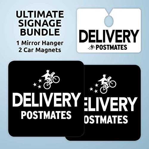 Postmates Signage Bundle includes Car Mirror Hanger and 2 Magnets (9x9 inches) –