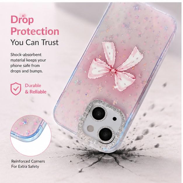 Image of mobistyle Designed for iPhone 13,Cute Sparkling Bow Pattern Camera Protection Back Cover Case for Women Girls | iPhone 13,Pink |