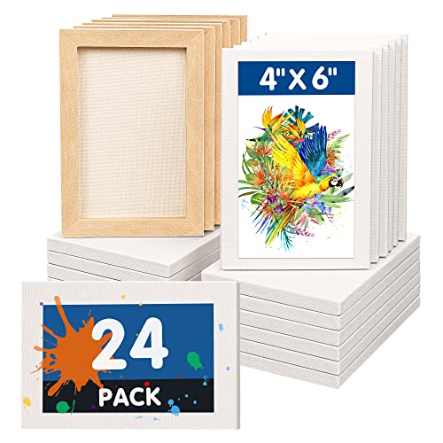 Image of FIXSMITH Mini Stretched Canvas for Painting - 24 Pack 4 x 6 Inch, 2 /5 inch Profile Small Canvases, 100% Cotton Little Blank Canvas, Home Decor Project, Art Supplies for Acrylic Oil Painting