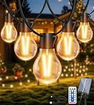 Solar Festoon Lights Outdoor, 12M/39.4FT USB&Solar String Lights Outdoor Garden Waterproof with 8 Modes,15 Shatterproof Bulbs,Timer&Remote, Garden Solar Lights for Gazebo, Patio, Party, Wedding Decor