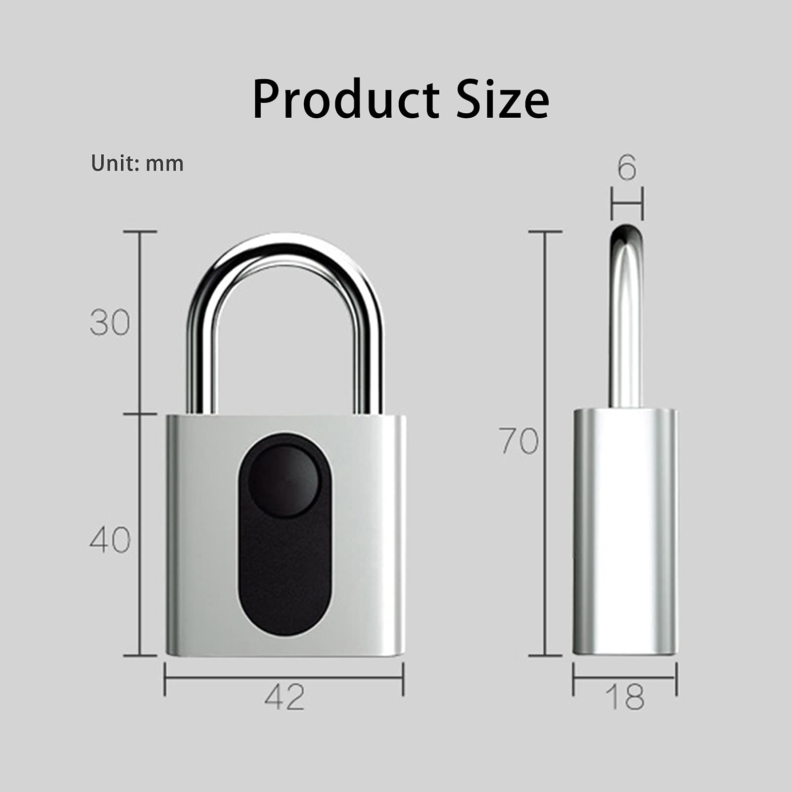 Candado con Huella Dactilar, con Carga USB Candado Inteligente Biométrico con Huella Digital Ideal Desbloqueo con Un Toque IP65 Candado Resistente Al Agua,Plata