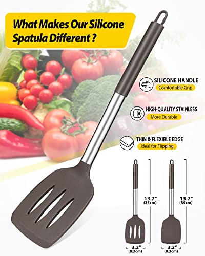 Image of Pack of 2 Silicone Solid Turner,Non Stick Slotted Kitchen Spatulas,High Heat Resistant BPA Free Cooking Utensils,Ideal Cookware for Fish,Eggs,Pancakes
