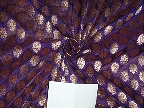 Tissu brocart violet doré métallisé au mètre de 111,8 cm