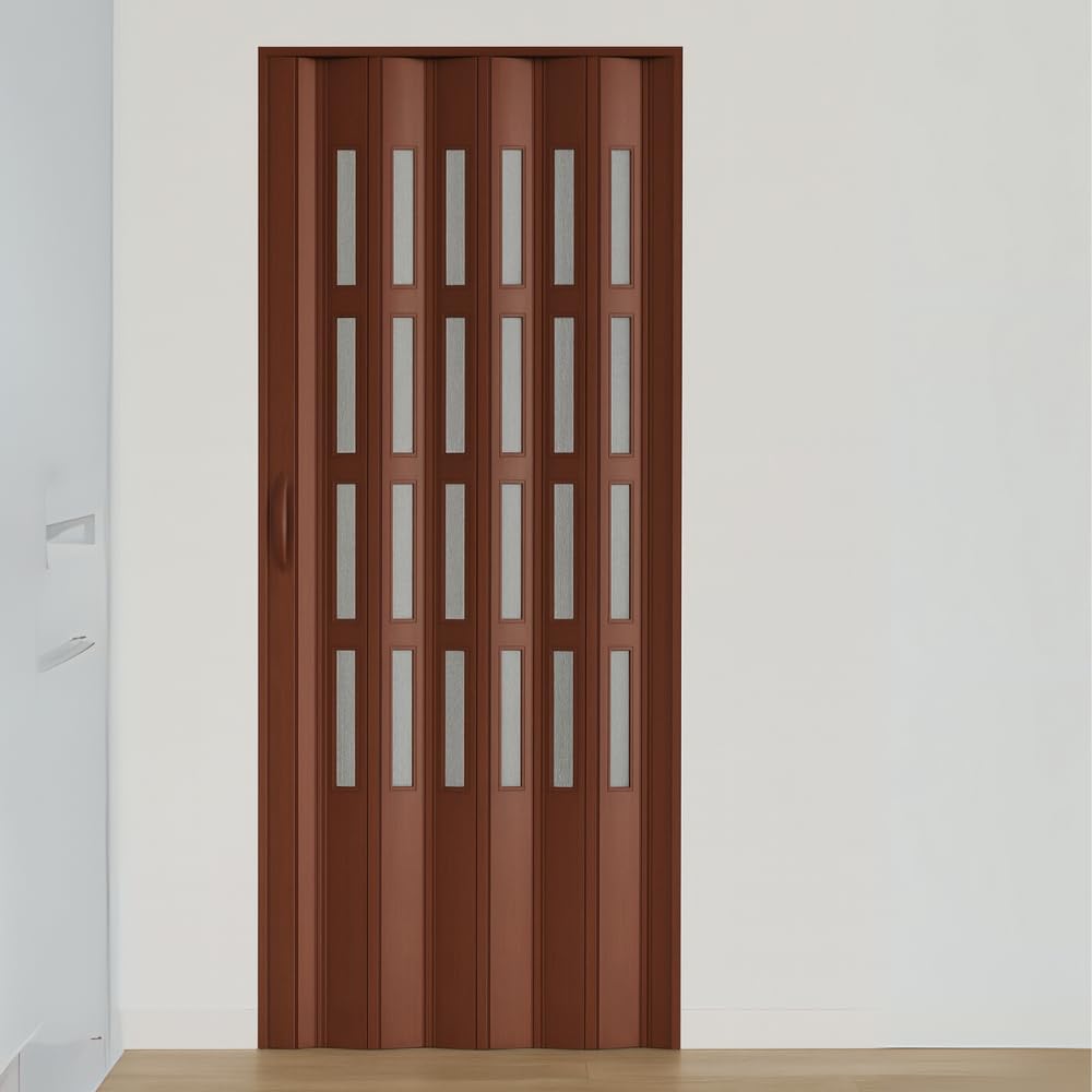 HD CASA Porta a Soffietto Modello Extra Standard, in PVC con Vetri Trasparenti, Reversibile e Regolabile in Altezza e Lunghezza, Fai da Te, Made in Italy, arredo casa, Noce 82x210 cm