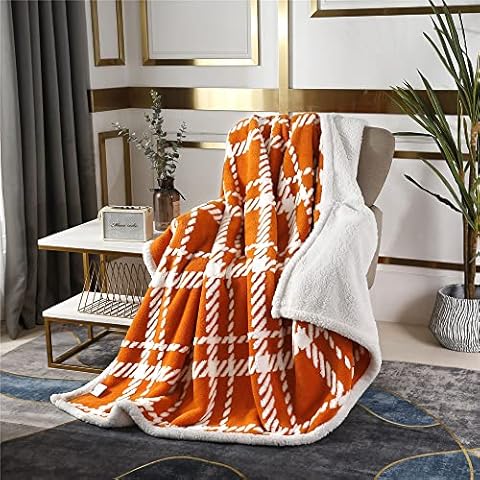 TEALP Soft Sherpa Blankets - Throws for Sofa Fluffy Blanket Decorative Bed Throw for Bedroom, Couch, Travel, Kids, Bedroom Accessories (Orange, 130 x 160 CM ) Cover