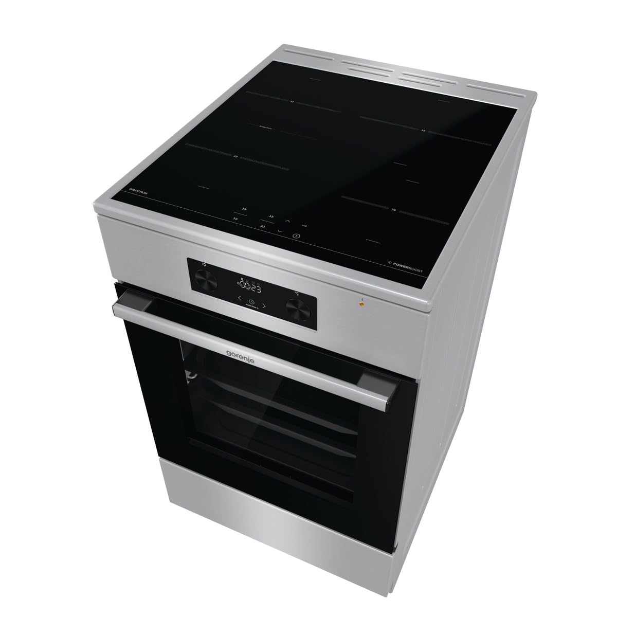 Gorenje GEIT5C61XPG Elektro-Standherd mit Induktionskochfeld, 50cm Breite, 70 L, Pizza Funktion, FrozenBake, AirFry, MultiAir Technologie, HomeMade Backofenform, AquaClean, FastPreheat, Edelstahl