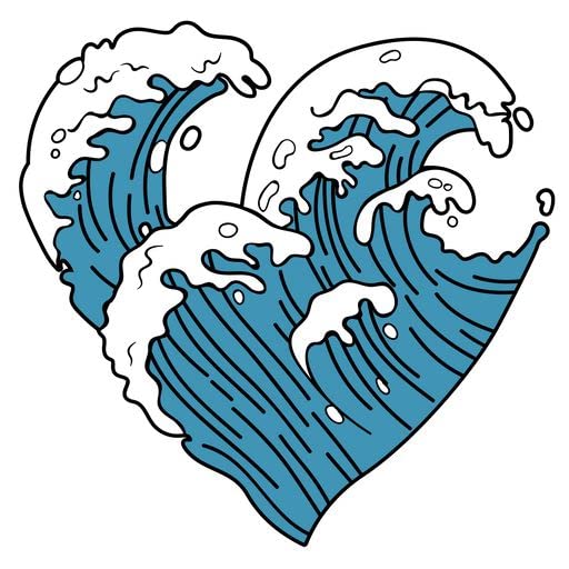 AMFAH CORPORATION Love Waves Ocean Life Sea Heart Vinyl Decal Sticker Premium Quality Multiple Colors For Car Bumper Truck Van SUV Window Wall Boat Cup Tumblers Laptop or Any Smooth Surface 2 Pack 5x5