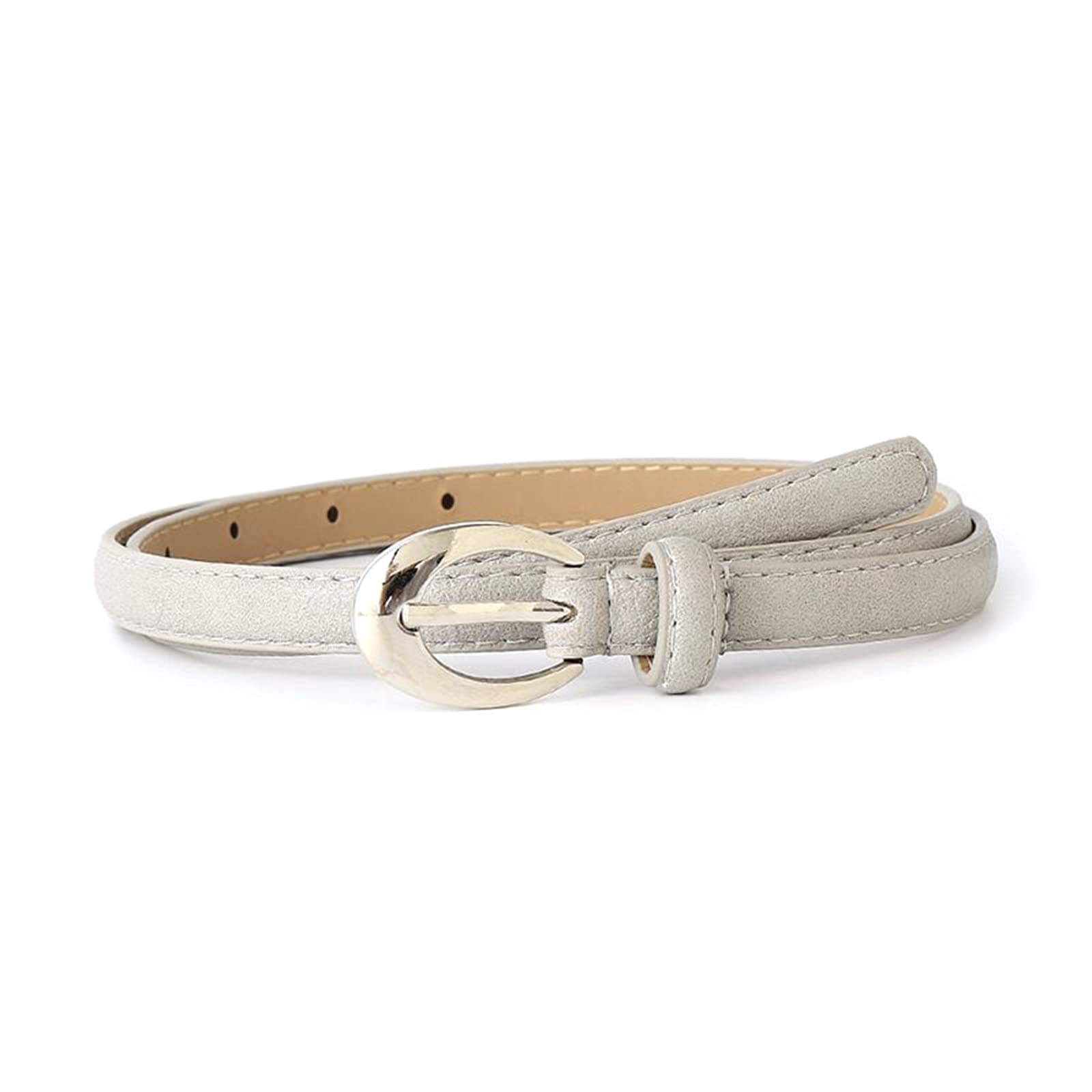 Bantopgong Women Belts Pu Leather Simple Silver Buckle Thin Belt Dress Jean Pants Waistband Belts, Light Grey, 105cm