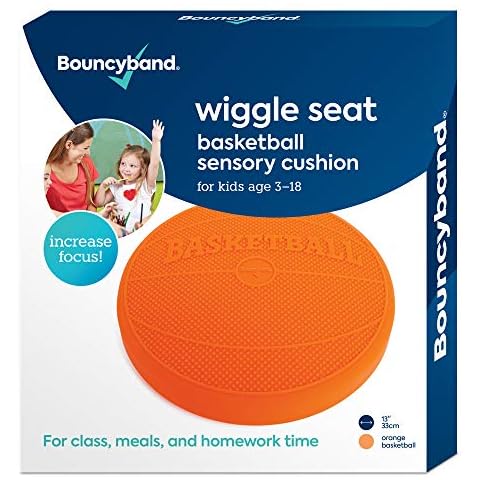 Shaped Wiggle Seats by Bouncyband–Orange Basketball, 13”x13”x2.2” –Inflatable Sensory Cushion for Kids, Improves Student Productivity and Focus, Comes with Easy-Inflation Pump to Customize Firmness Cover
