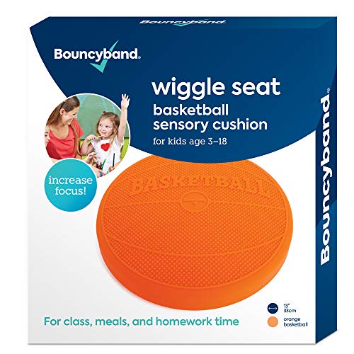 Image of Shaped Wiggle Seats by Bouncyband-Orange Basketball, 13 inchx13 inchx2.2 inch -Inflatable Sensory Cushion for Kids, Improves Student Productivity and Focus, Comes with Easy-Inflation Pump to Customize Firmness