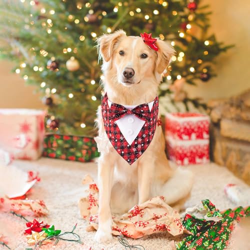 Christmas Dog Tuxedo Bandana, Red Plaid Dog Chritstmas Tuxedo with Bowtie, Adjustable Dog Christmas Formal Costume, Dog Christmas Attire Outfit for Small Medium Large Dogs Pets Christmas Dog Tuxedo Bandana, Red Plaid Dog Chritstmas Tuxedo with Bowtie, Adjustable Dog Christmas Formal Costume, Dog Christmas Attire Outfit for Small Medium Large Dogs Pets