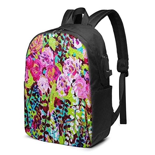 IUBBKI Kletterrosen USB-Schulrucksack Canvas-Tasche mit großer Kapazität Casual Travel Daypack für Erwachsene Teenager-Frauen Männer 17in