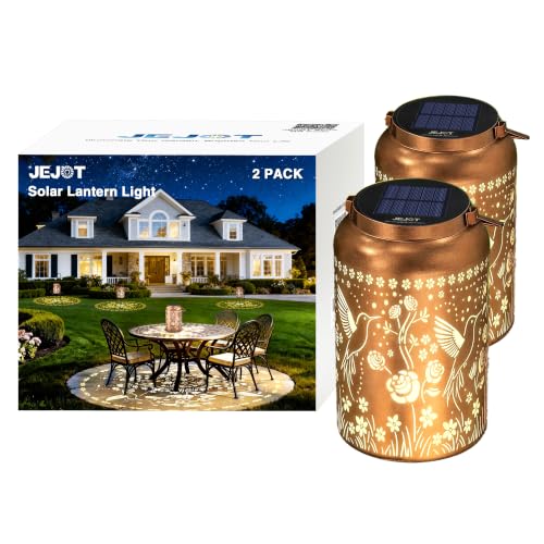 Image of JEJOT Hummingbird Solar Lanterns Outdoor Waterproof, Mothers Day Gifts, Birthday Gifts for Women Mom Grandma,Metal Hanging Solar Lantern for Yard,Garden,Porch Landscape Deconrations-2 Pack