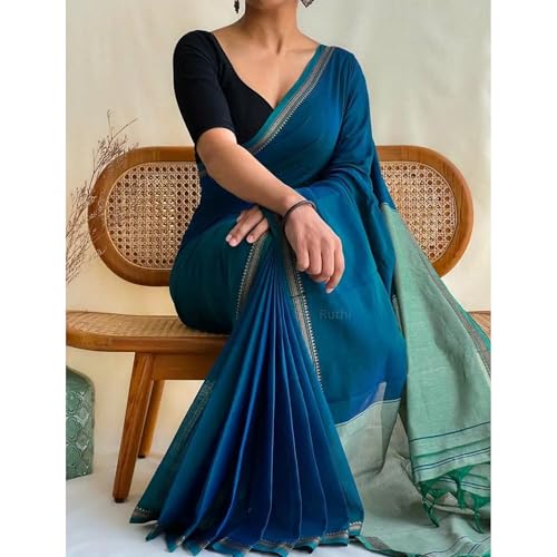 Image of Narayanpet Pure Cotton Avani Border Saree for Women with Running Blouse | Tassels | Traditional Woven Solid Design | Handloom Weave