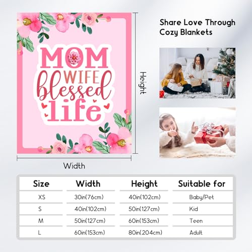 Mothers Day Blankets - 40x50 Inches Fleece Throw for Mom Wife Daughter Sister - Soft Cozy Pink Fuzzy Blanket Gifts