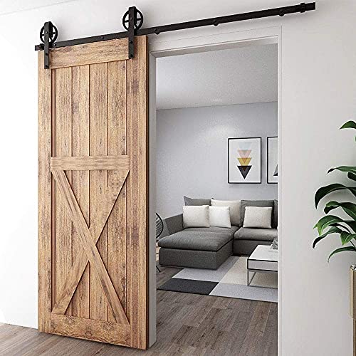 CCJH 242CM (8FT) Schiebetürbeschlag Set Schiebetürsystem Laufschiene für Schiebetür Hängeschiene für Einzelne Holztür (Riesenrad-Stil-01)