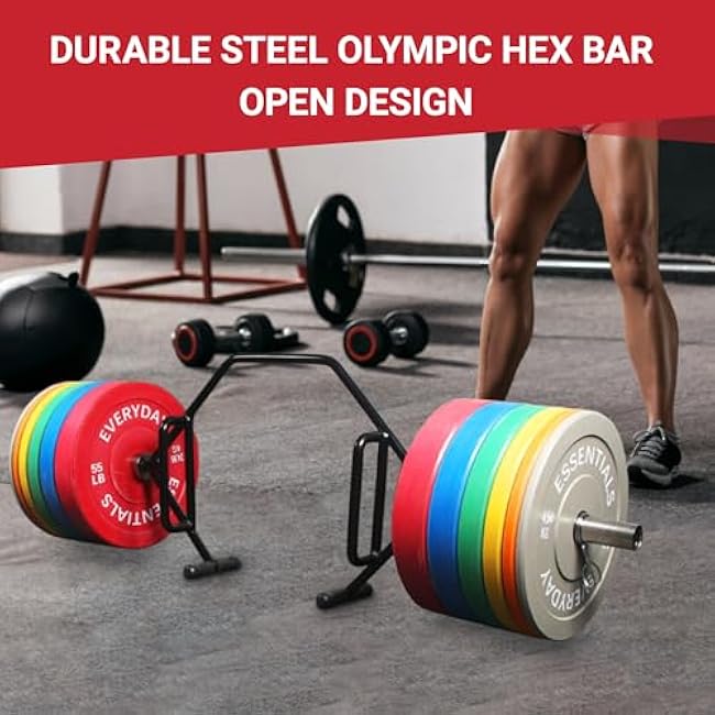 Olympic 2-Inch Hex Weight Lifting Trap Bar with Long and Rotating Sleeves, 500-Pound Capacity, Open Design, Alloy Steel, Chrome