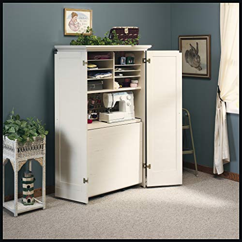 Sauder-Harbor-View-Craft-and-Sewing-Armoire-with-TablePantry-cabinets-L-3512-x-W-2181-x-H-6158-White Sauder Harbor View Craft and Sewing Armoire with TablePantry cabinets L 3512 x W 2181 x H 6158 White