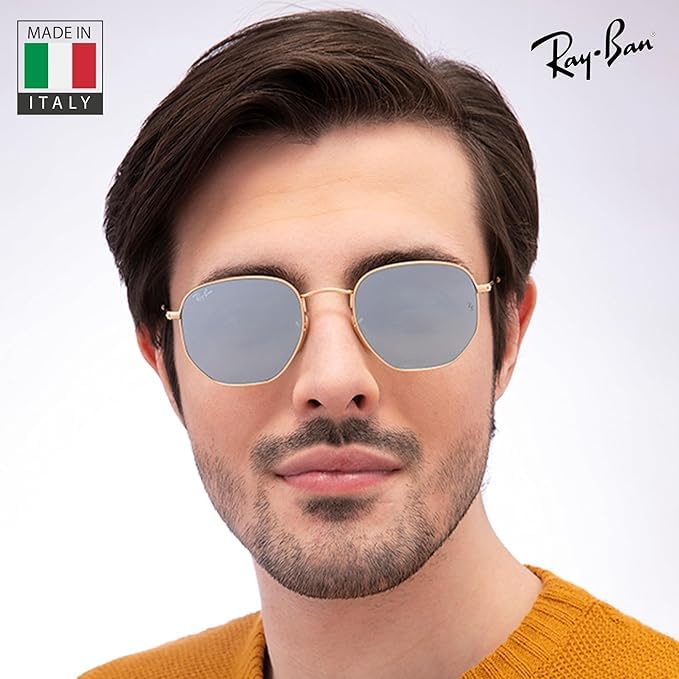 Image of Ray-Ban RB3548N HEXAGONAL FLAT LENSES Square-Round Shape Sunglasses for Men & Women with Official Eyewear Kit