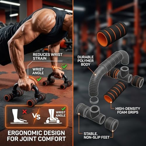 Image of Push Up Bars for Floor - Non-Slip Grip Pushup Handles for Men & Women, Strength Training & Calisthenics - Ergonomic Padded Hand Grips for Chest, Shoulder & Arm Workouts - 1 Pair