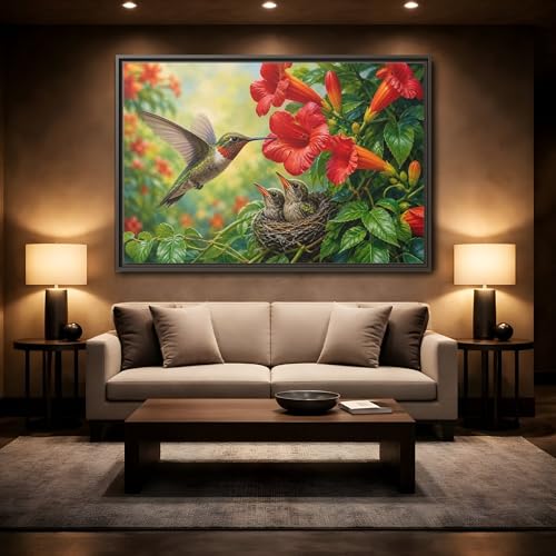 Déco colibri fleurs tableau salon moderne horizontal 45x30cm